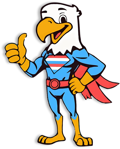 Patriot the eagle mascot giving a thumbs up